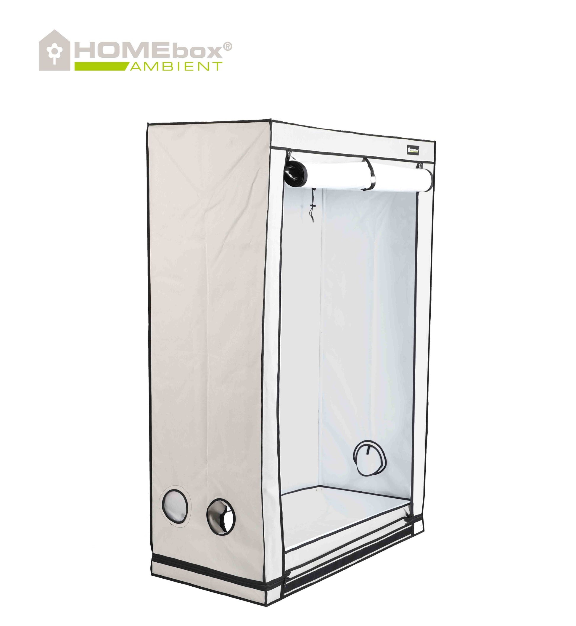 Homebox Ambient R120S Growbox Seitenansicht – optimale Belüftungsöffnungen und hochwertige Verarbeitung für gleichmäßige Pflanzenentwicklung