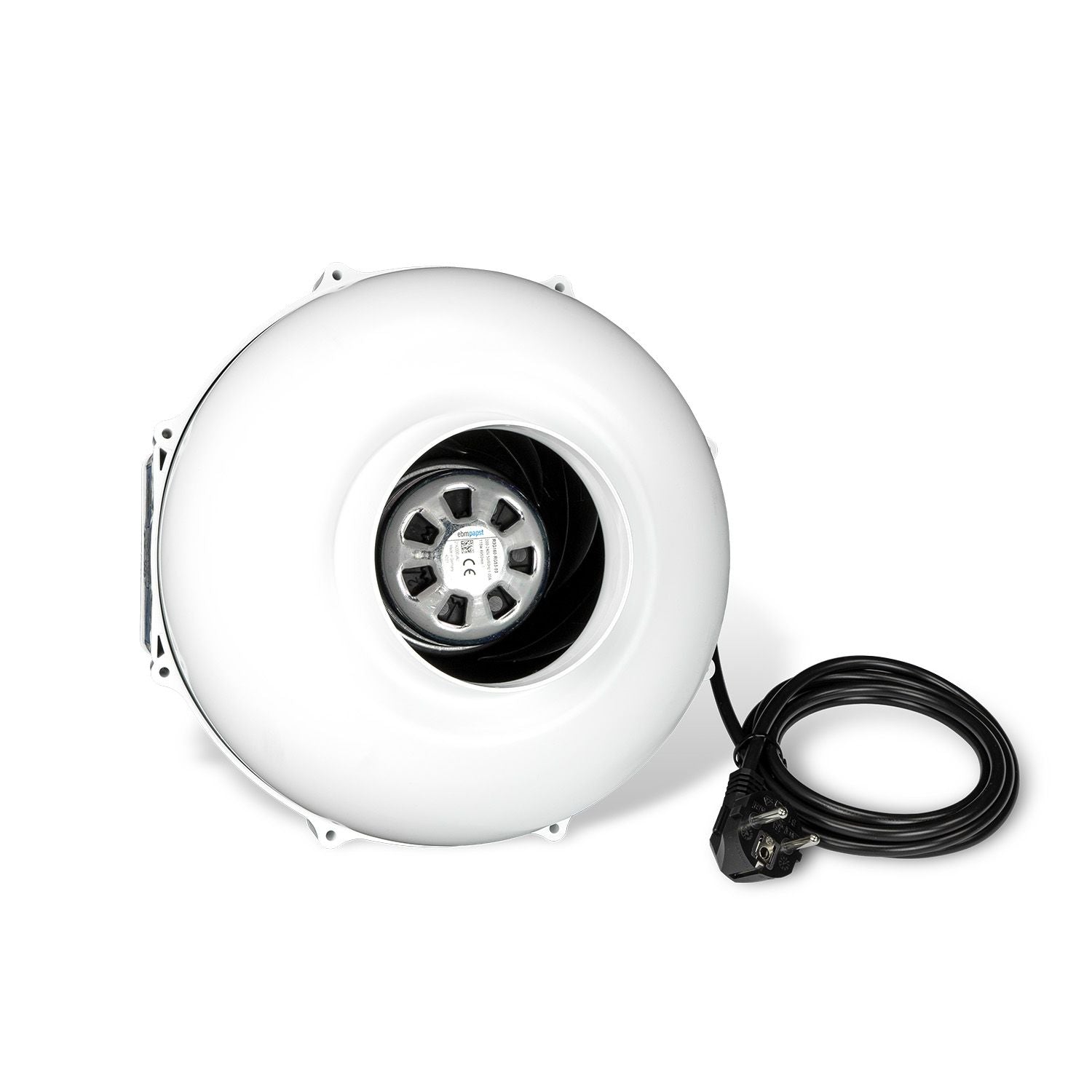 Prima Klima PK125ECblue EC Ventilator 580m³/h Ø125mm – Rückansicht mit Kabelanschluss und Laufrad