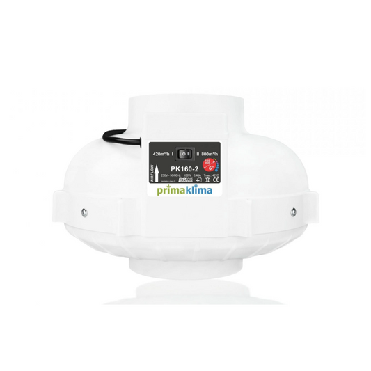 Prima Klima PK160-2 Ventilator mit 800/420 m³/h Luftleistung und Ø160 mm für effiziente Growbox-Belüftung