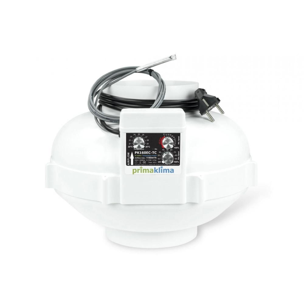 Prima Klima PK160EC‑TC EC‑Ventilator 1180 m³/h Ø160 mm – klimaregulierter Lüfter Gesamtansicht