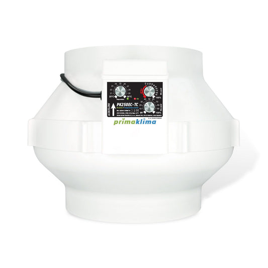Prima Klima PK250EC-TC EC Ventilator 1450m³/h Ø250mm mit integrierter Temperatursteuerung – Frontansicht