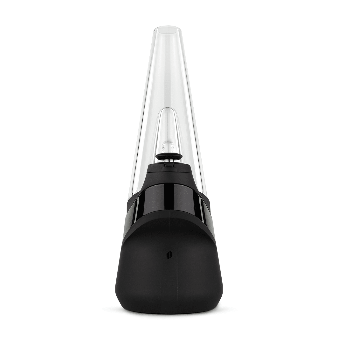 Puffco New Peak Onyx – Frontansicht des Konzentrate-Vaporizers mit Glas-Perkolator, Wasserfiltration und Joystick Cap.