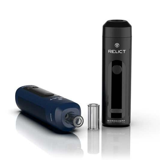 Relict Vaporizer in Blau und Schwarz – tragbarer Dual-Heating-Vaporizer mit Glasrohr und großer Füllkammer