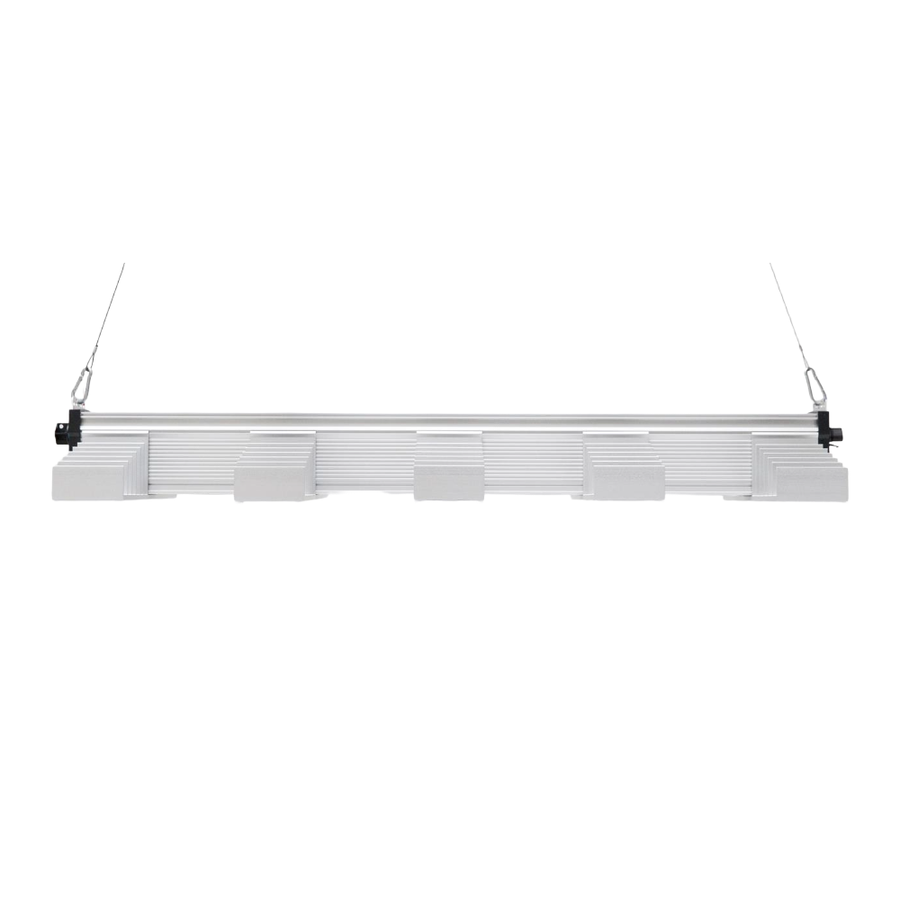 SANlight EVO 5-100 1.5 (340W) LED Growlampe – Rückansicht mit Aluminium-Kühlkörper, hängend montiert.