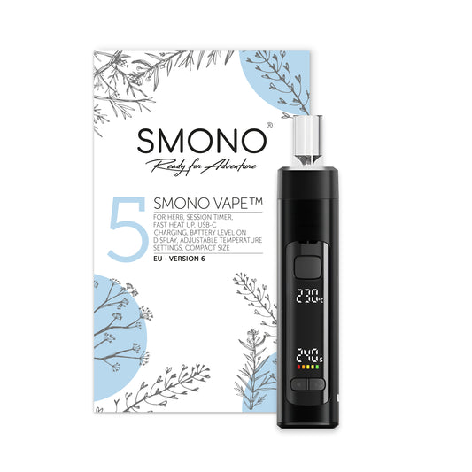 Smono 5 Vaporizer kaufen – kompakter tragbarer Kräuter Vaporizer mit Glasmundstück, LED Display, USB-C Ladefunktion und schneller Aufheizzeit