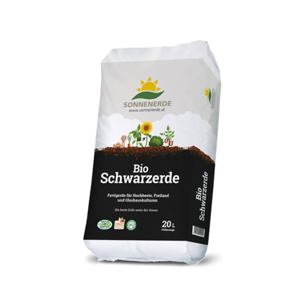 Sonnenerde Bio Schwarzerde 20L Sack – Terra-Preta-Fertigerde zur Bodenverbesserung für Hochbeet, Freiland und Gewächshauskulturen (torffrei)