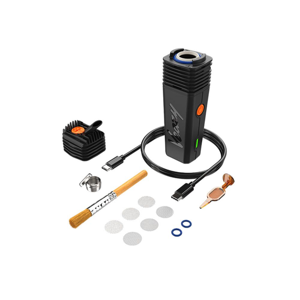 VEAZY Vaporizer Lieferumfang mit USB-C Kabel, Bürste, Sieben und Zubehörteilen