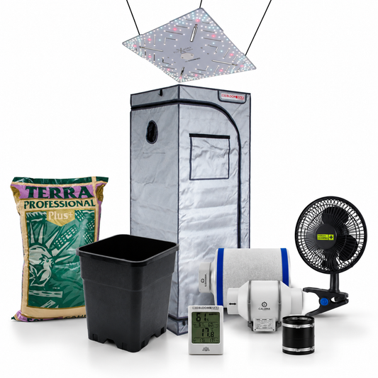 Vetter Grow Einsteiger Komplett-Set mit Growbox, LED-Growlampe, Abluftset, Aktivkohlefilter, Pflanztopf, Erde, Hygrometer und Clip-Ventilator