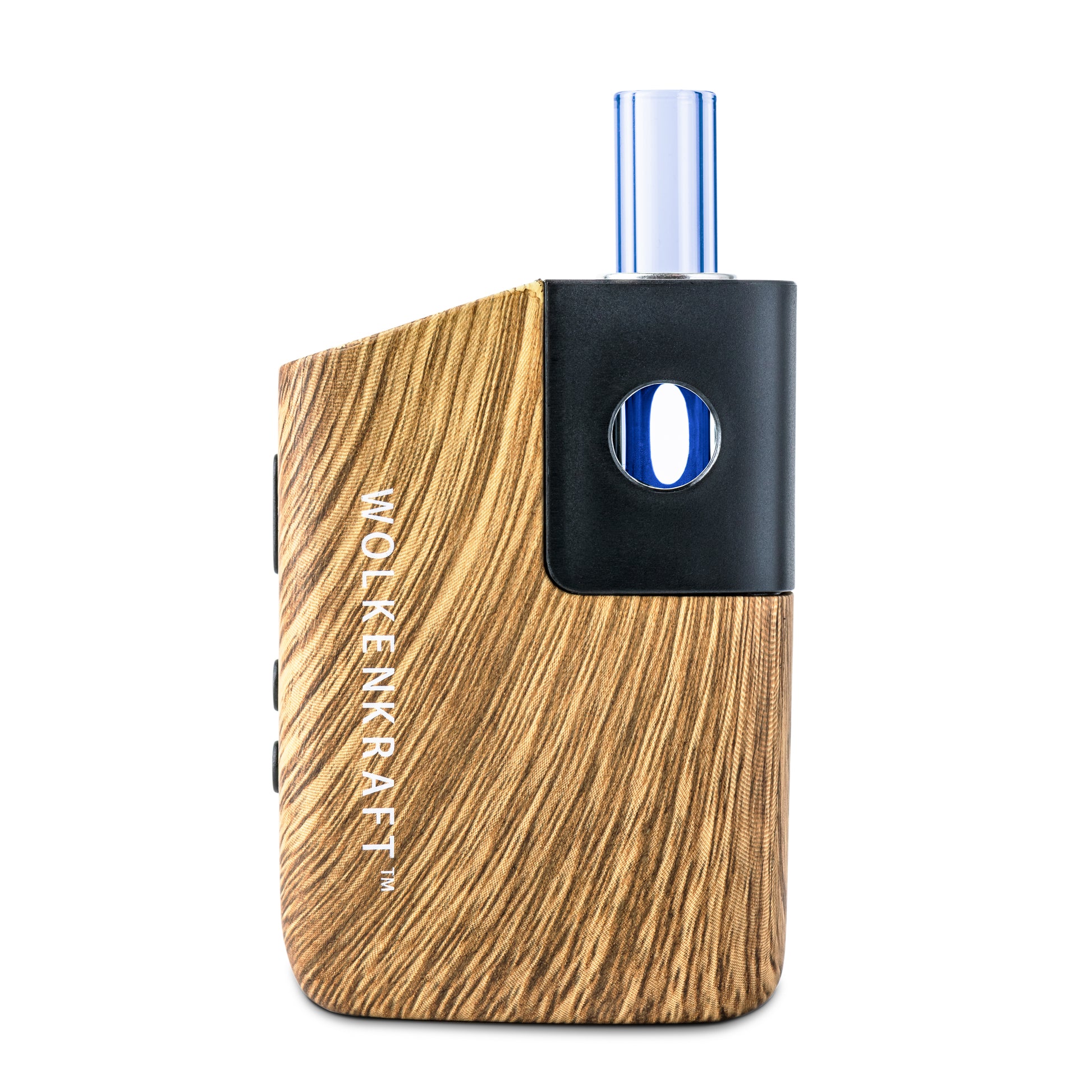WOLKENKRAFT FX MINI Kräutervaporizer in Holzoptik – Seitenansicht mit Glasmundstück und Luftkanal (Konvektion)