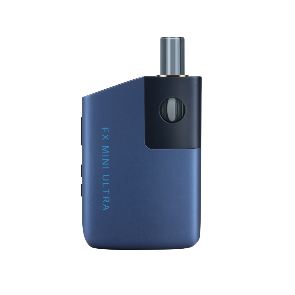 Wolkenkraft FX Mini Ultra Vaporizer Night Blue in der Frontansicht mit Glasmundstück