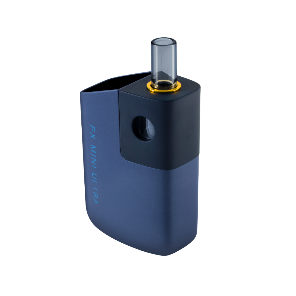 Wolkenkraft FX Mini Ultra Vaporizer Night Blue in der Seitenansicht mit Glasmundstück