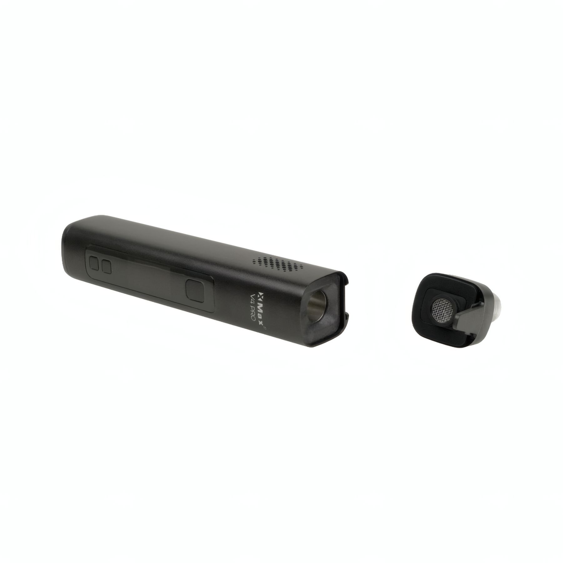 XMax V4 Pro Vaporizer mit geöffneter Kräuterkammer, Mundstück und integriertem Sieb